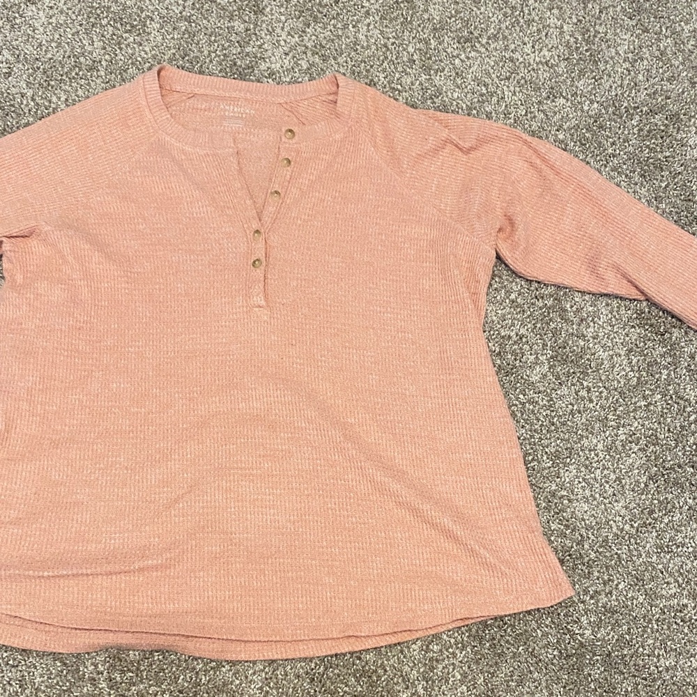 American Eagle Outfitters Peach/ Pink Waffle Knit Henley